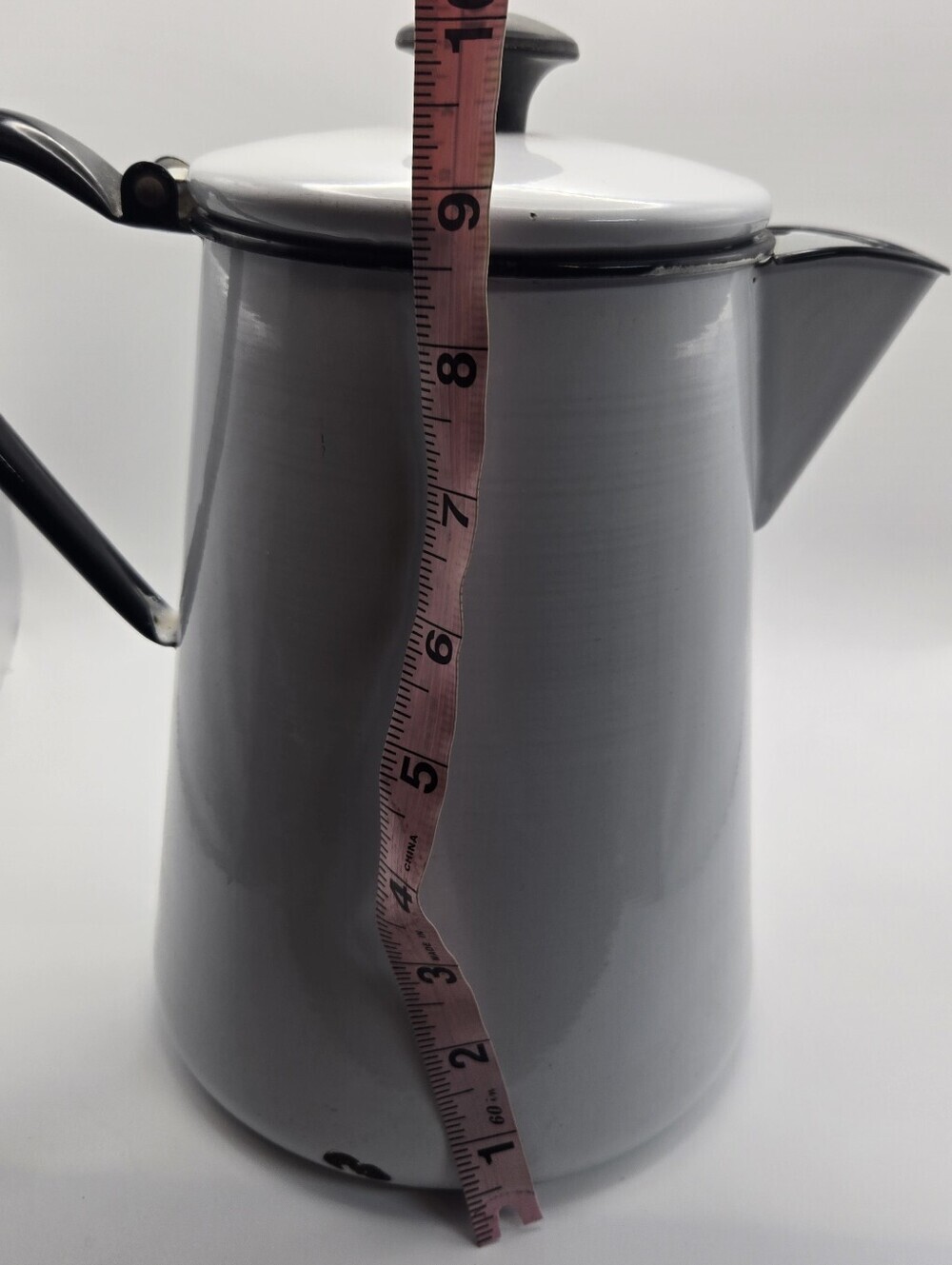 Vintage Enamel Coated Metal Cowboy Coffee Pot In Black And White - Picture 8 of 8